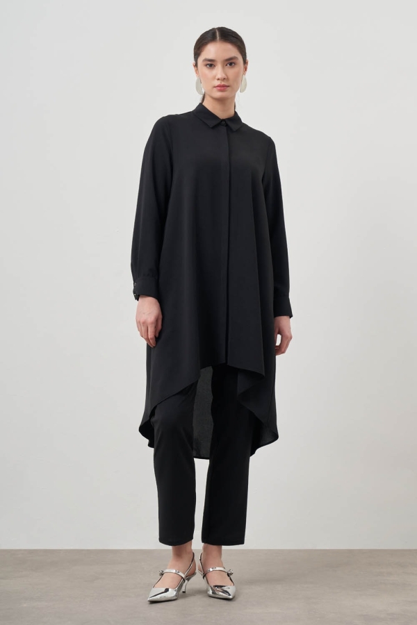 Mizalle - Mizalle Beli Lastikli Kısa Paça Siyah Pantolon