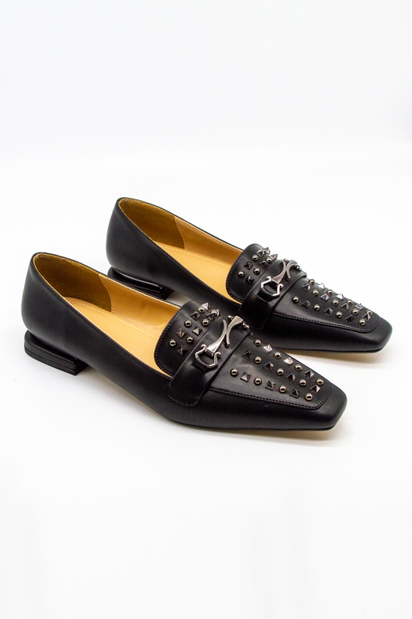 Mizalle - Trok Detaylı Siyah Ayakkabı